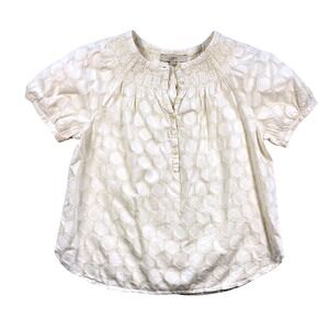 LOFT Womens Off-White Gold Metallic Smocked Puff Sleeve Blouse Size Medium